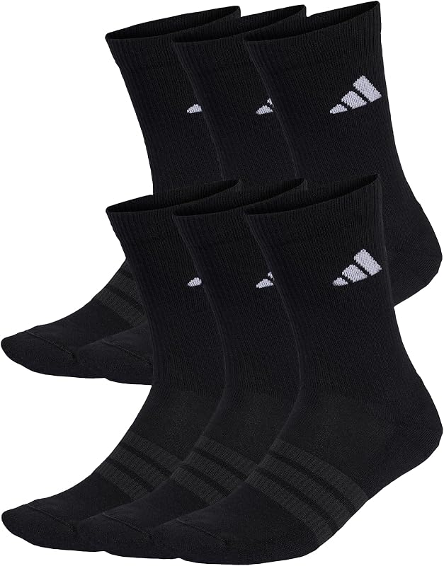 Pack de 6 pares de meias crew unissex adultas almofadadas, preto/preto/branco, 37-40 — foto 1 de 3
