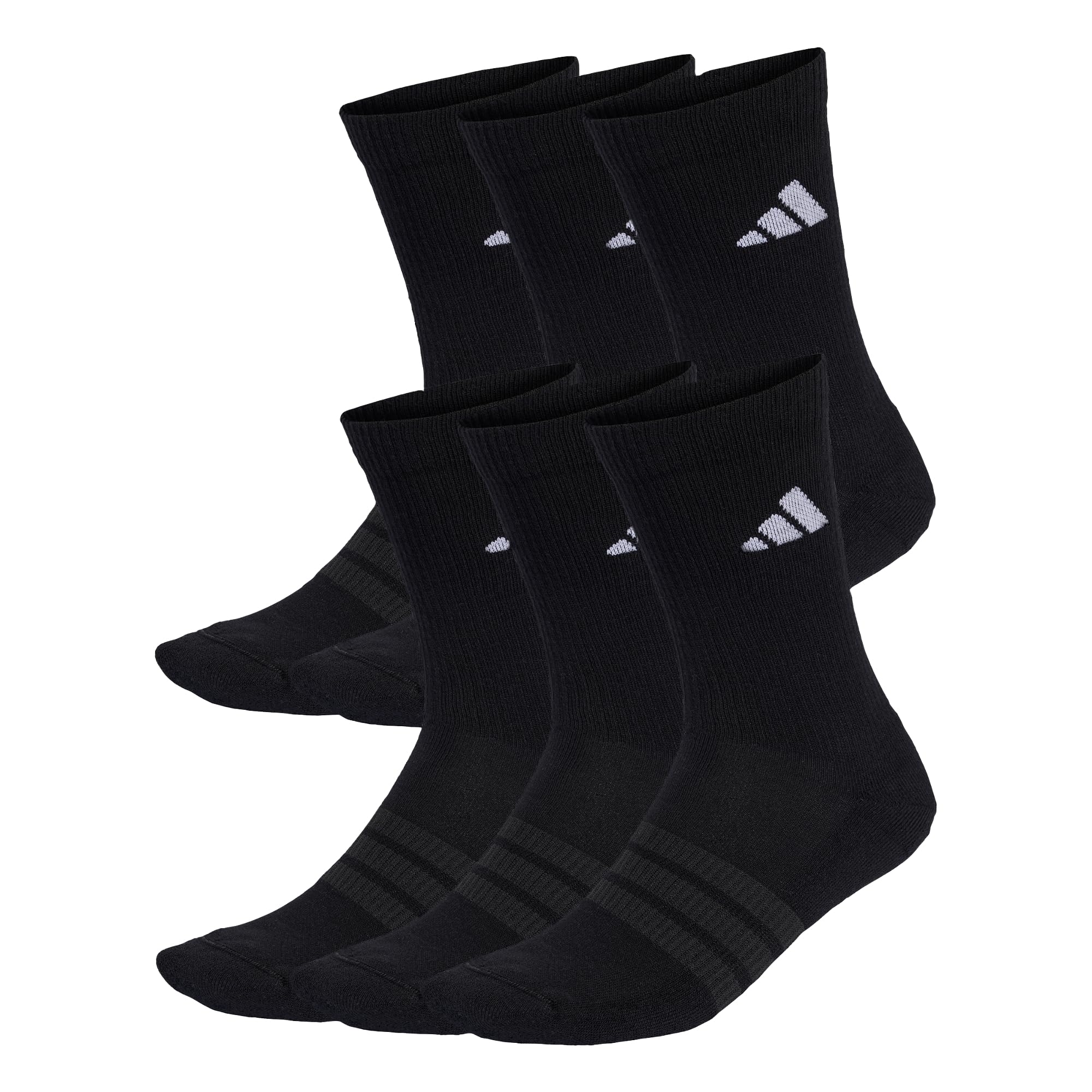 adidas Unisex CUSHIONED CREW SOCKS 6 PAIR PACK, black/black/white, 42-45