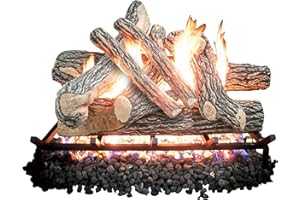 DREFFCO 30" Premium Gas Logs - for Vented Fireplaces, Natural Gas or Liquid Propane - Great Oak Design (Logs Only)