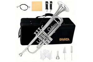 KAYATA Gold Copper Trumpet with Phosphor Copper Leadpipe.Student/School Bb Trumpet .7C Mouthpiece,Cloth,Gloves,ABS Hard Shell BbTrumpet Case. (Nickel)