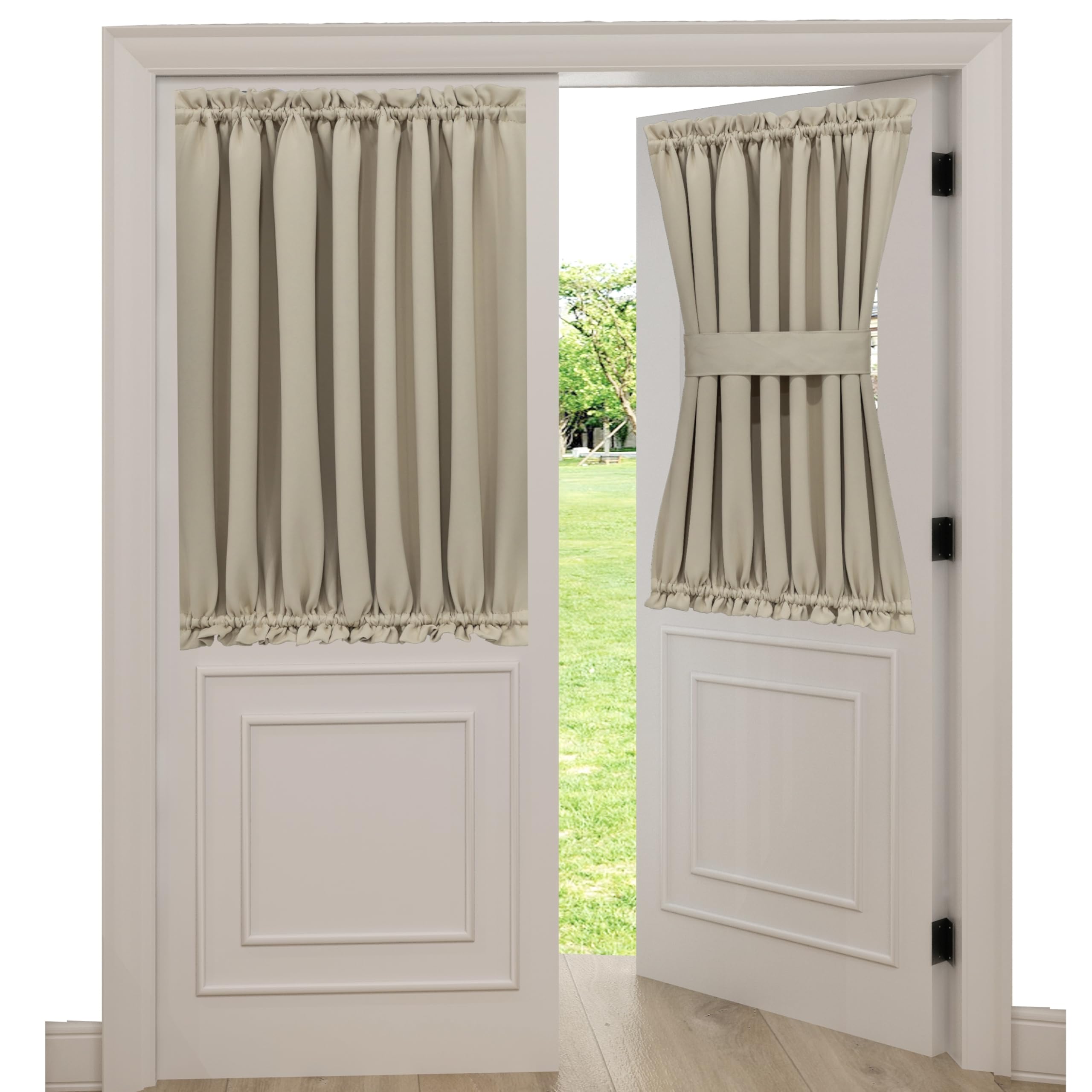 Aquazolax Blackout French Door Curtain Side Panels for Privacy - Soft Fabric Solid 54x40-Inch Window Treatments Kitchen Drapery - 1 Panel, Light Saga Beige