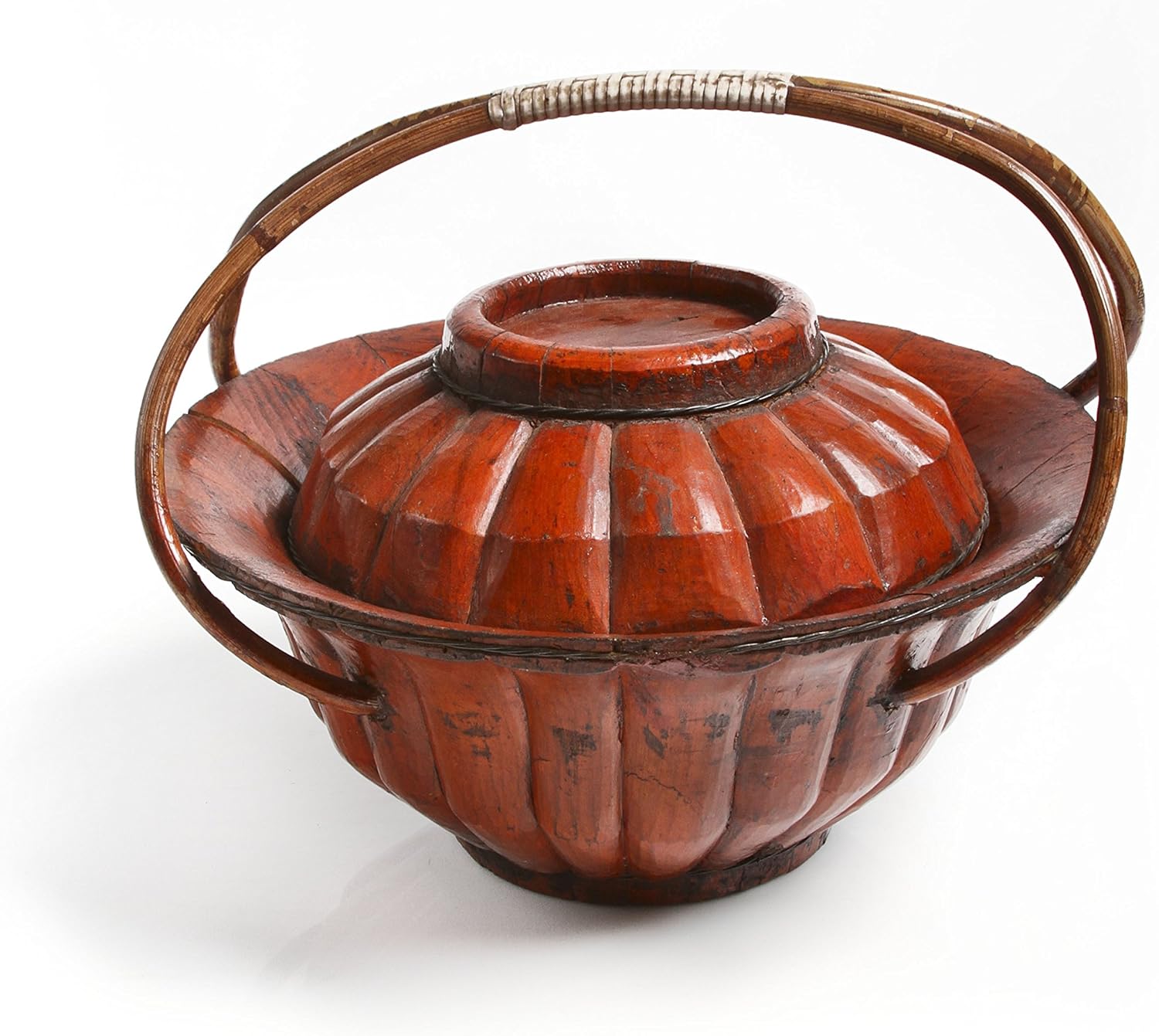 Vintage Chinese Wooden Pail, Red, 12.5"Lx13.5"Wx10"H Home