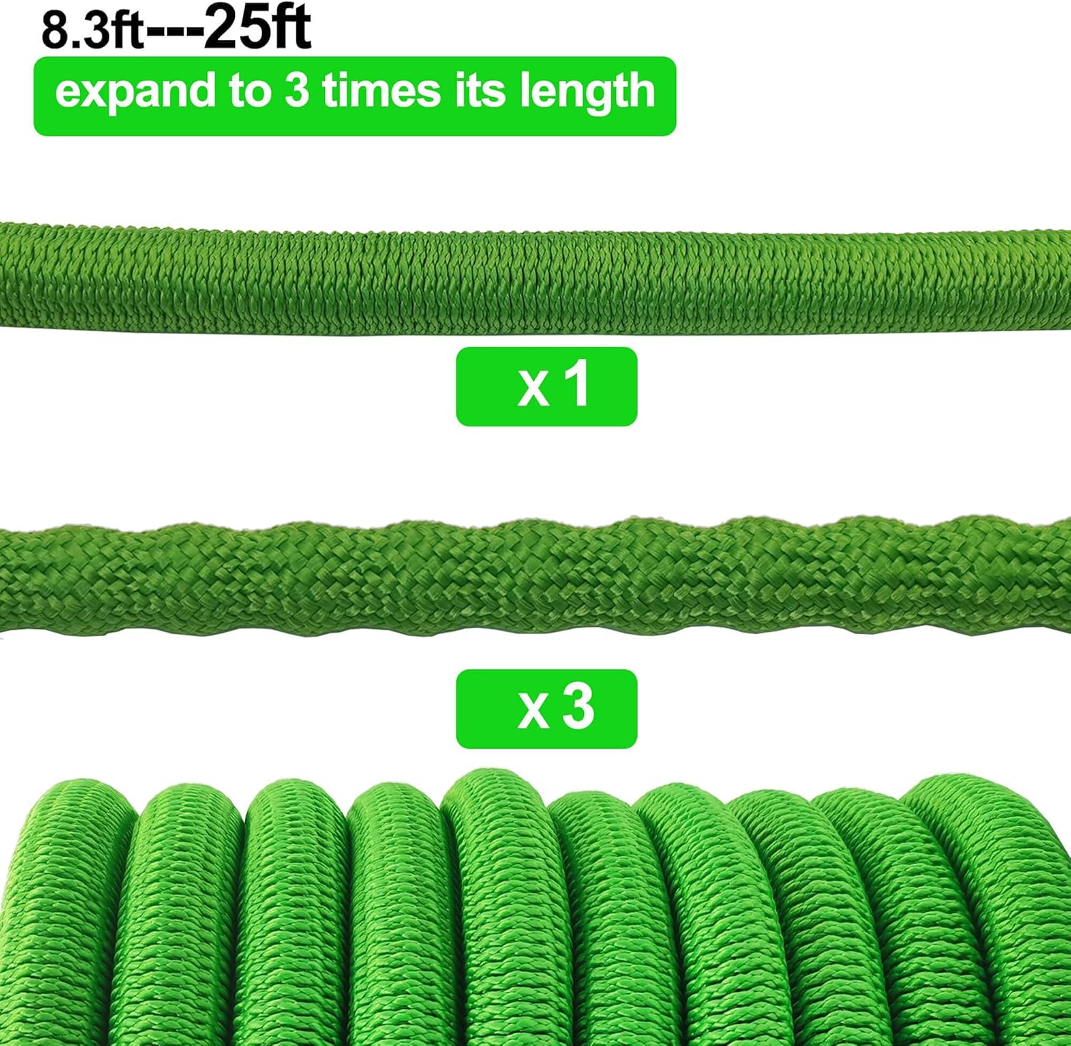 Junredy Garden Hose 25ft Expandable Water Hose with 8 Function Nozzle Sprayer, Lightweight Flexible Hose with Durable 3750D Fabric, 3-Layers Latex, 3/4" Solid Fittings for Garden, Lawn, Washing Cars : Garden & Outdoor