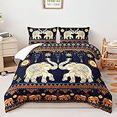 AILONEN Ethnic Elephant Comforter Set Queen Size, Bohemian Elephant Printed Bedding Set for Boys Girls Teens,Boho Exotic Duvet Set for Bedroom Decor,1 Quilt and 2 Pillowcases,3 Pieces