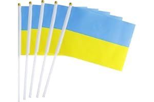 KIND GIRL 25 Pack Hand Held Small Mini Flag Ukraine Flag Ukrainian Flag Stick Flag Round Top National Country Flags,Party Decorations Supplies For Parades,World Cup,Festival Events,International Festival
