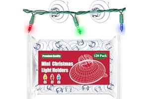 Miuezuth Mini Christmas Light Suction Cups [Set of 120] Small Holiday Light String Hooks Holders, Clear Rope Light Caddy Window Glass Suction Cup Clips Hang Seasonal Lights & Xmas Decorations