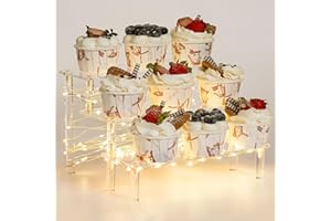 Famyards Acrylic Display Risers with Lights, Perfume Stand Organizer 3 Tiered Cupcake Stand Clear Acrylic Display Stands Shelf Risers for Amiibo Funko POP Figures Food Desserts Holder Collection