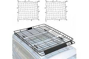 VEVOR Roof Rack Basket, 64 x 50 x 4.1 in, Universal Rooftop Cargo Carrier with Two 35.4 x 39.4 in Cargo Net,150 lbs Max Car T