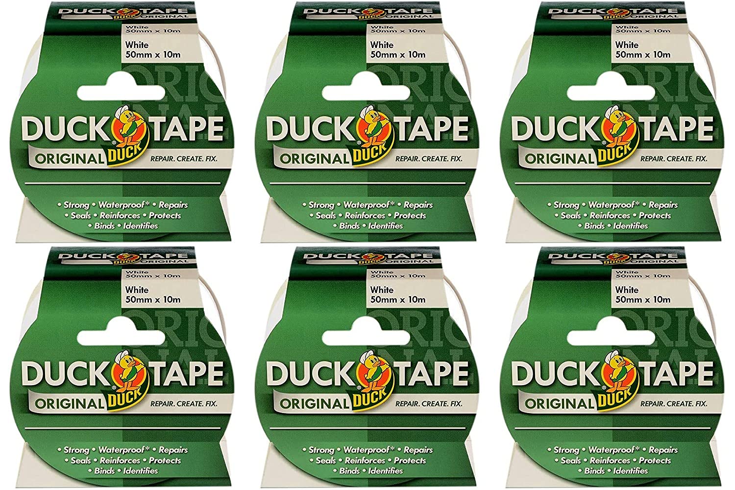 Duck 211113.6 Tape Original White, 50mm x 10m, Pack of 6