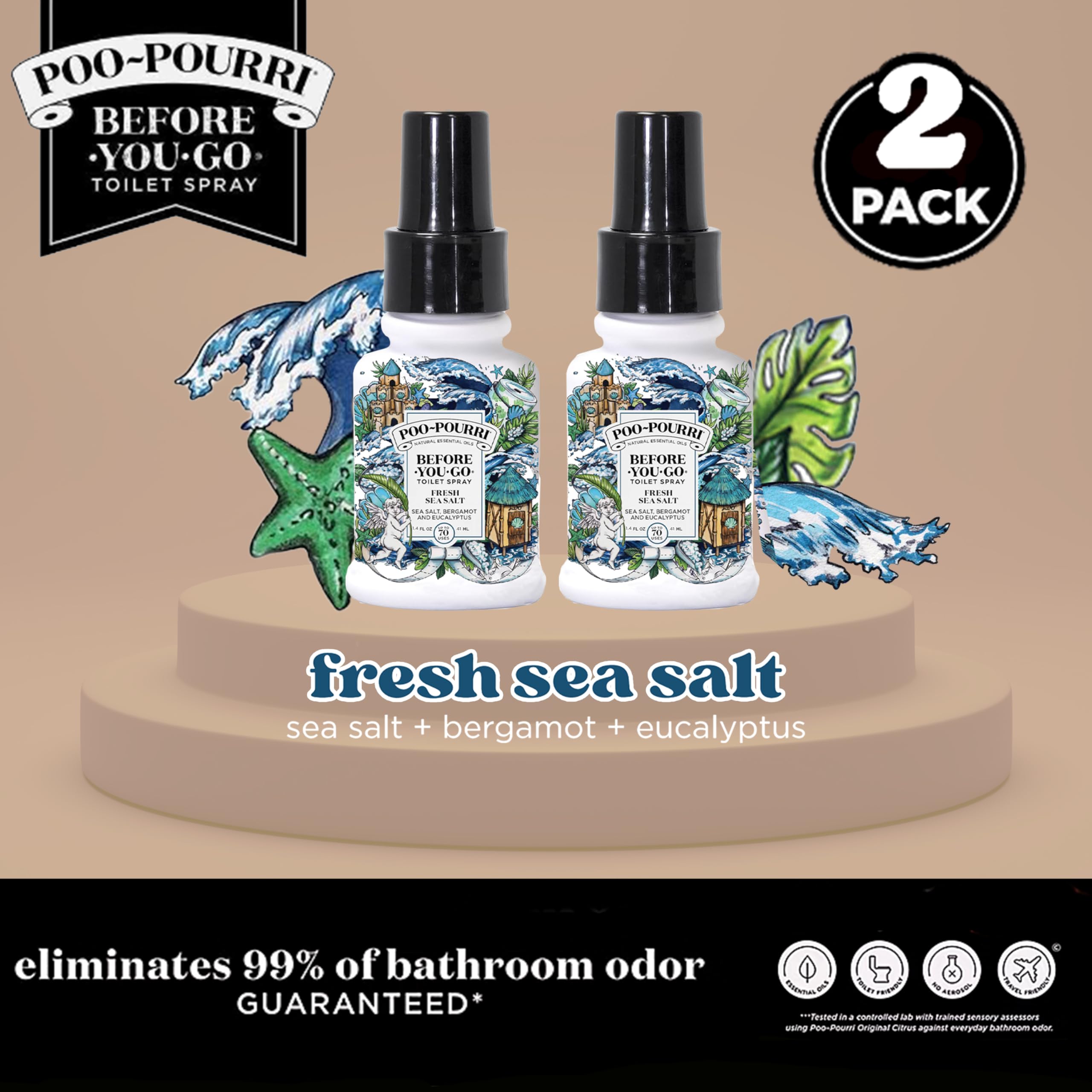 Poo-Pourri Toilet Spray, Fresh Sea Salt, 1.4 Fl Oz - Sea Salt, Bergamot and Eucalyptus 2 Pack
