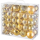 116Pcs Gold Christmas Ball Ornaments, Shatterproof Hanging Decoration Set with Gift Box, Assorted Decorative Baubles for Xmas Tree/Home/Wedding/Party/Holiday