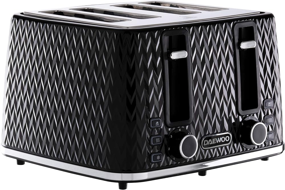 Daewoo Argyle 4 Slice Toaster with Defrost Reheat Browning Control Black