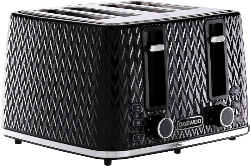 Daewoo Argyle 4 Slice Toaster with Defrost Reheat Browning Control Black