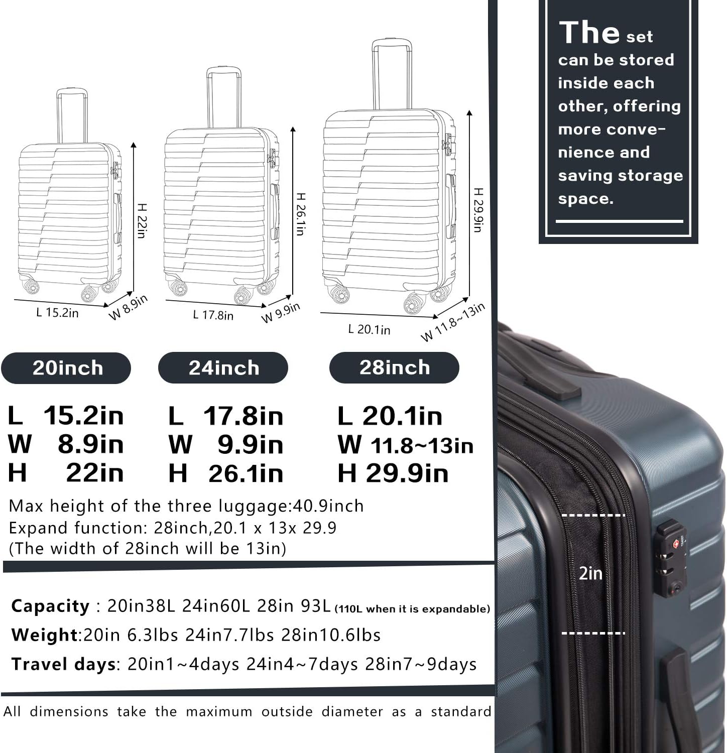  | COOLIFE Luggage Expandable(only 28'') Suitcase PC + ABS TSA Lock Spinner Carry on new fashion design (Teal blue, 3 piece set) | Luggage Sets