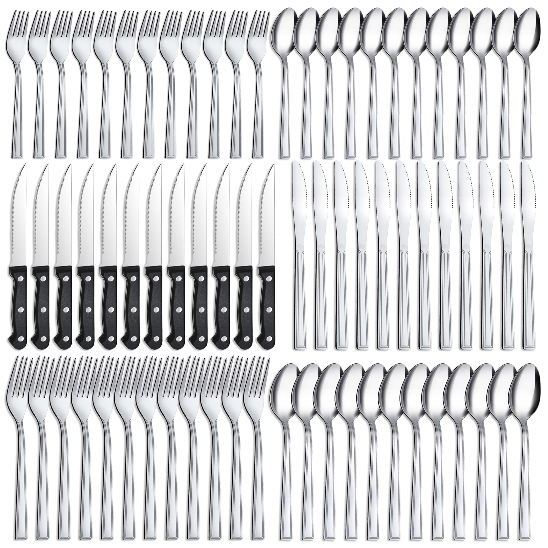 Photo 1 of Hunnycook Silverware Set - 72 PCS Stainless Steel Silverware Set for 12, Include Fork Knife Spoon Set, Mirror Polished Flatware Set, Cutlery Set for Home Kitchen Restaurant, Dishwasher Safe