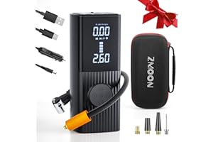 ZMOON Tire Inflator Portable Air Compressor, 2-IN-1 150PSI Cordless & DC 12V Air Pump for Car Tires, 9000mAh 4X Faster Inflation Live Pressure Gauge Air Pump for Car/Motorcycle/Bike/Ball