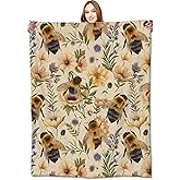VODRM Bumblebee and Floral Blanket Bee and Wildflower Yellow Throw Blankets Gifts for Girls Boys Adults Lightweight Soft Fleece Cozy for Sofa Couch Bed Room Travel Birthday Decor 50x60in