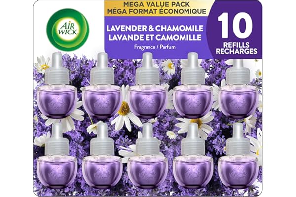 Air Wick Plug In Scented Oil Air Freshener Refills for Home – Infused with Essential Oils – 10 Count – Lavender & Chamomile S