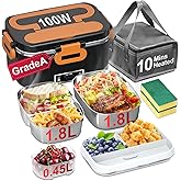 Electric Lunch Box for Adults - 2 Pack 1.8L Container 100W Heated Lunch Box for Men Fast Heating Food Heater Portable with ON/OFF Switch, 0.6L Compartment Lid for Car, Truck, Office (12V/24V/110V)