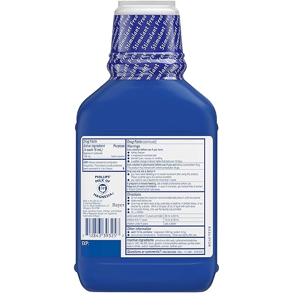 PHILLIPS’ MILK OF MAGNESIA LIQUID LAXATIVE, WILD CHERRY FLAVOR, STIMULANT FREE, CRAMP FREE RELIEF OF OCCASIONAL CONSTIPATION*, EFFECTIVE IN 30 MINUTES – 6 HOURS, #1 MILK OF MAGNESIA BRAND, 26 OZ