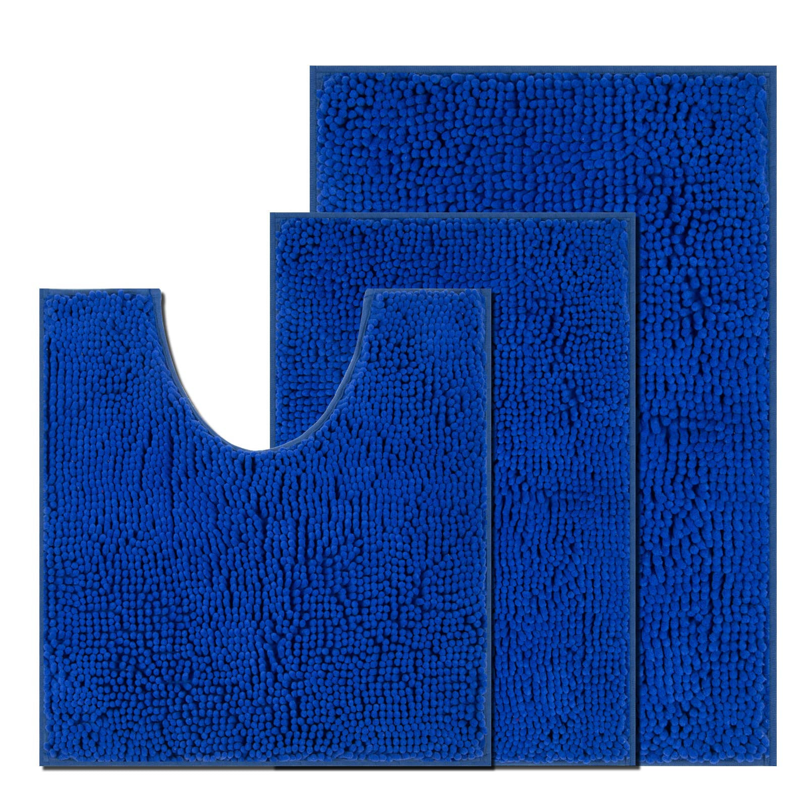 RUN HELIX Chenille Bath Mat, Non Slip Extra Soft Bath Toilet Mat 3 Pieces, Super Absorbent Bath Rug for Bathroom, Bedroom, Shower and Tub, Washable Quick Drying Bathroom Mat Royal Blue — image 1