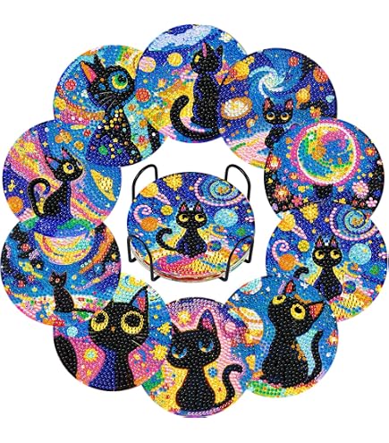 WOWDECOR DIY Diamond Art Coasters Kit - Make 8 Unicorn Coasters With Holder, 5D Crystal Painting Craft - View #9