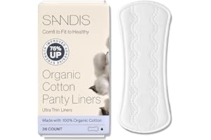 SANDIS Premium 100% Organic Panty Liners - Chemical Free Cotton Ultra Thin Liner for Women | Feminine Sanitary Napkins Unscented Everyday Use Leak Protection (Regular, 36 Count, Wrapped)