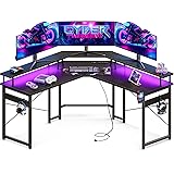 ODK L Shaped Gaming Desk with LED Lights & Power