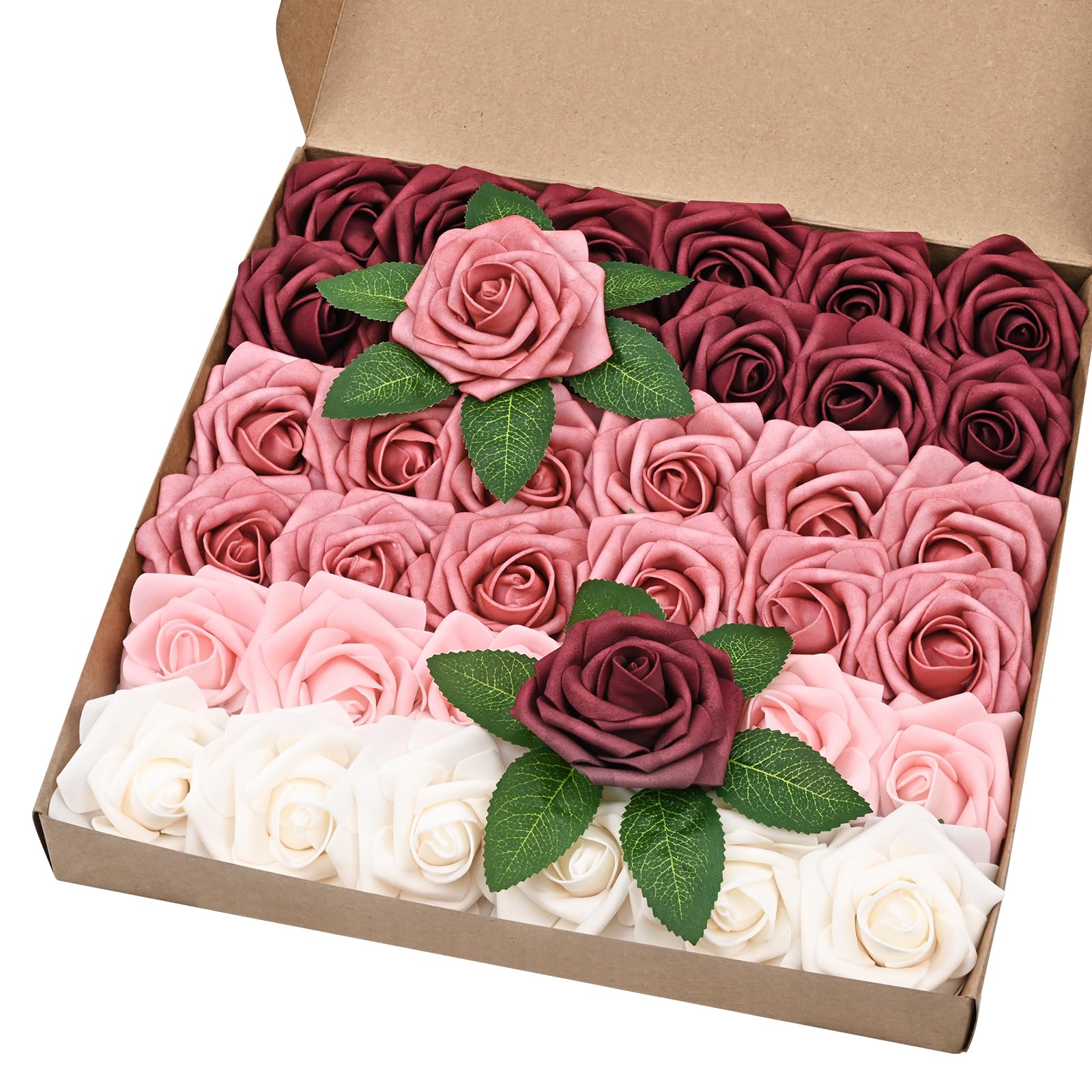 Photo 1 of **PARTIAL SET 16*** BLEUM CADE 36Pcs Artificial Flowers Fake Roses with Stems, Gradient Burgundy Boxed Foam Roses for DIY Bouquets Centerpieces Wedding Party Arrangement Bridal Shower Decor