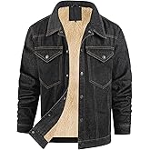 Flygo Mens Sherpa Fleece Lined Denim Jackets Winter Warm Snap Turn Down Collar Trucker Jacket Cowboy Thicken Heavy Duty Coat