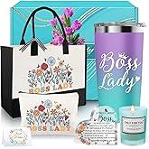 Boss Lady Gifts for Women, Best Boss Gifts for Women with 20 Oz Insulated Tumbler, Canvas Tote Bag, Makeup Bag, Scented Candle, Present for Bosses Day Valentines Day Female, Boss Present for Birthday