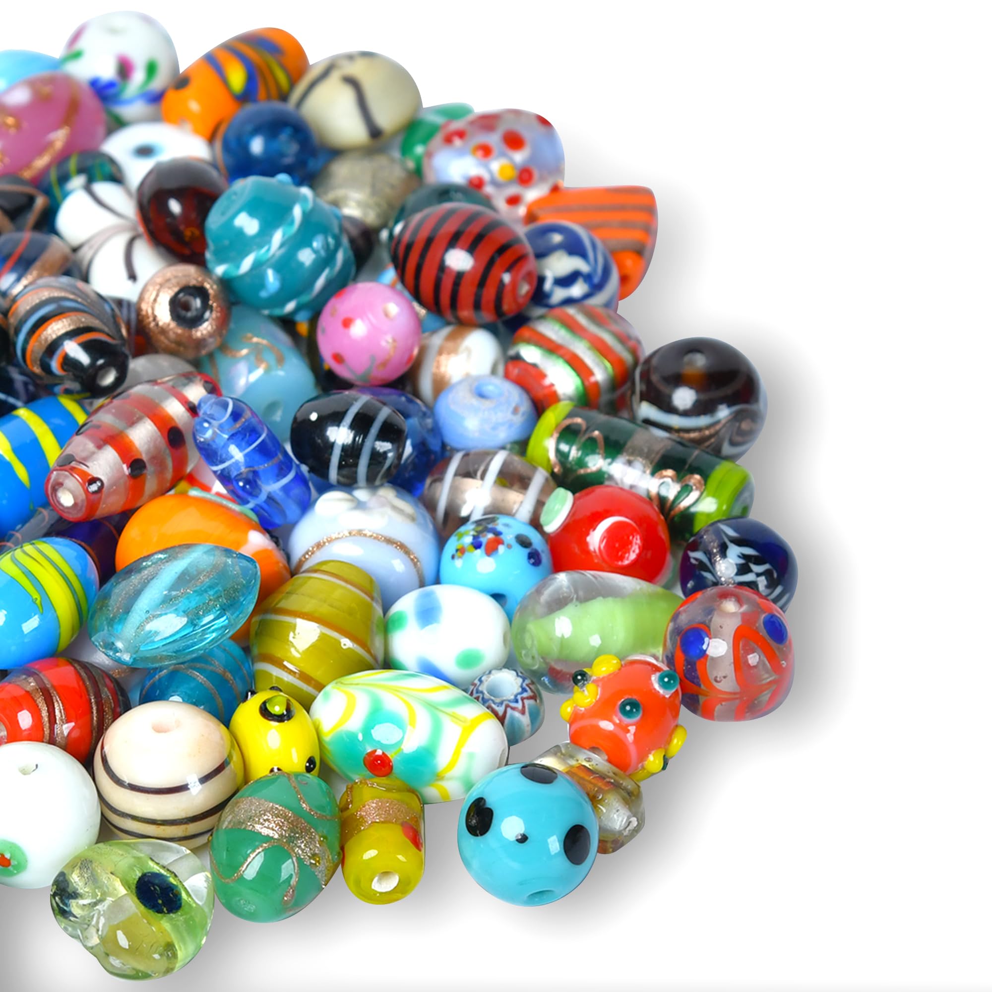 Craft Attic 1 LB Assorted Glass Beads for Jewelry Making, Lampwork Murano Mix for Bracelets and Necklaces, Crafting Supplies Kit, Large & Small (Assorted 200)