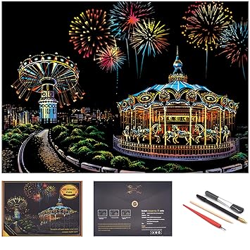 Boteen Scratch Painting Rainbow Paper By Boteen Sketch Diy Art Craft Night View Creative Giftscratchboard For Adults And Kids Craft Kits With 4