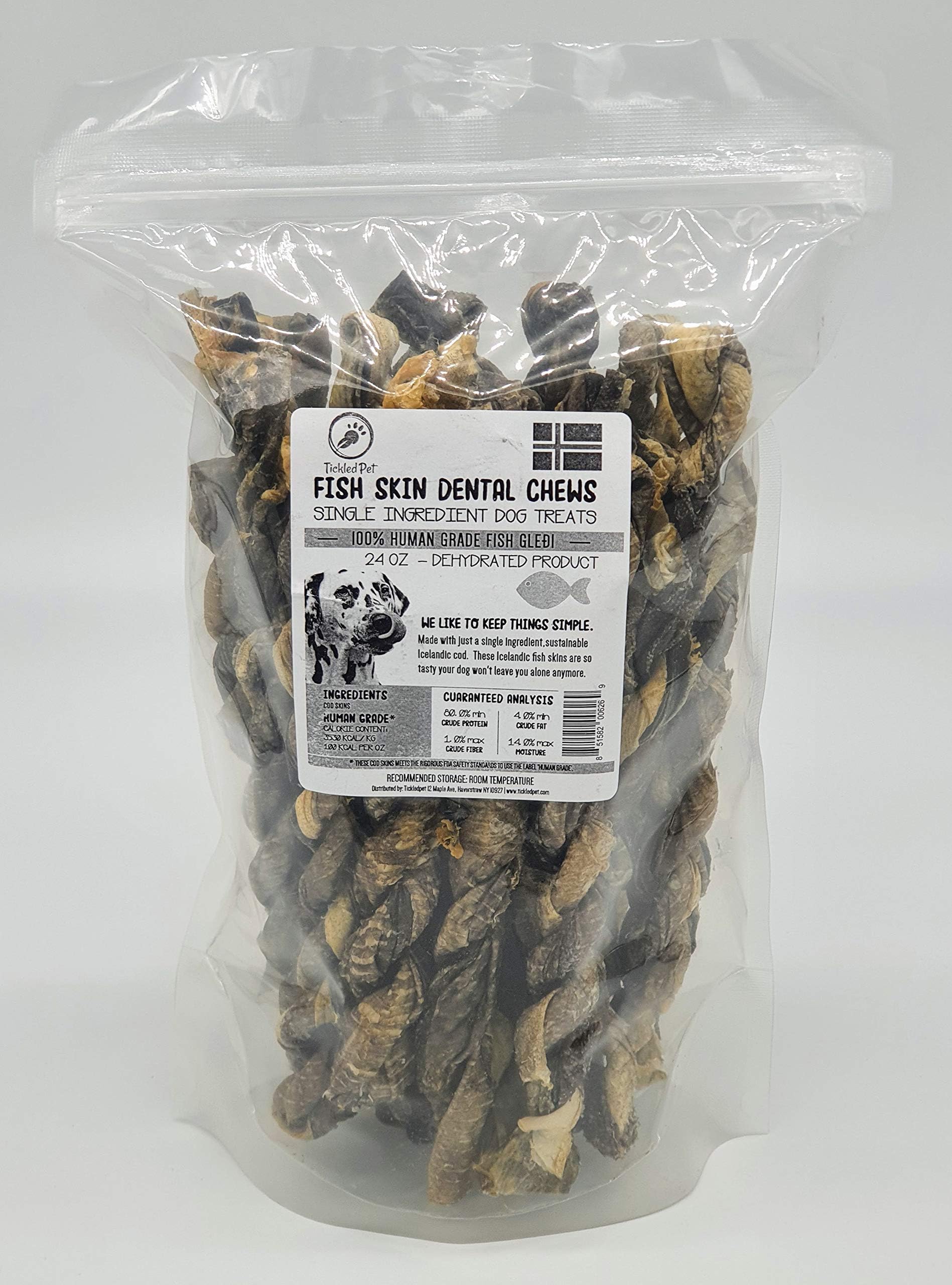 TickledPet Icelandic Cod Fish Skin Dog Treats - Wild Caught Single Ingredient Human Grade Grain Free Chews