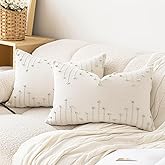 LILEPOY Boho Throw Pillow Covers 12x20 Set of 2 Neutral Decorative Textured Cushion Case Farmhouse Pillowcase Modern Lumbar Pillow Covers for Sofa,Couch, Living Room,Beige and Green