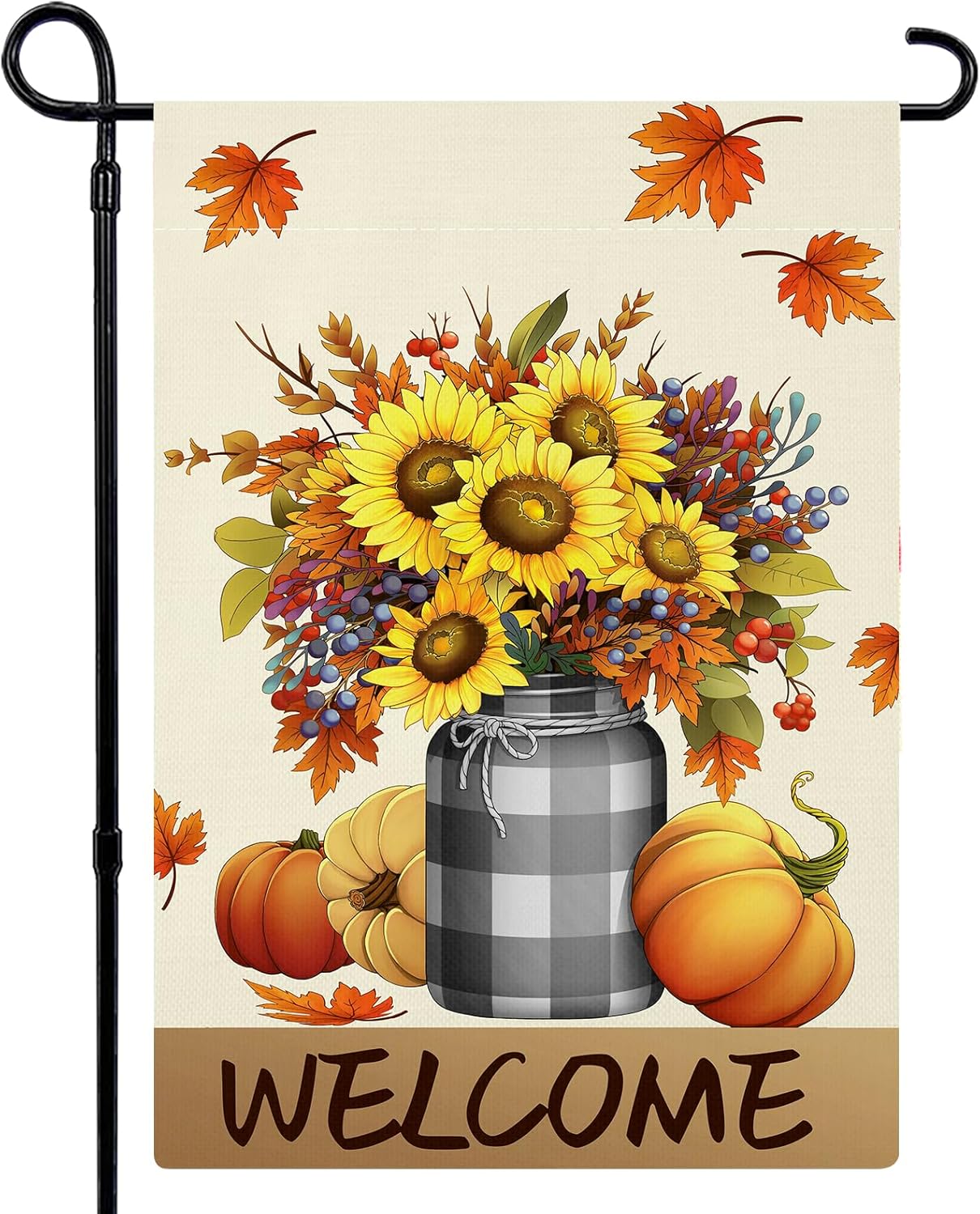 Flags - Fall Floral Garden Flag Double Sided, Pumpkins Maple Leaves Fall Flag Autumn Thanksgiving Seasonal Yard Flag Outdoor Decoration 12x18 Inch