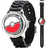 Pokémon Spinner Top Analog Watch for Kids – Features Iconic Poké Ball Spinner, Silver Metal Case, Comfortable Silicone Strap, and Pikachu Dial Art, Perfect for Pokémon Fans and Collectors