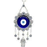 Blue Evil Eye Hamsa Hand Wall Hanging Ornament Decor, Sunflower Design | A meaningful accent for home or office, featuring traditional symbols of protection, good luck, and good wishes.