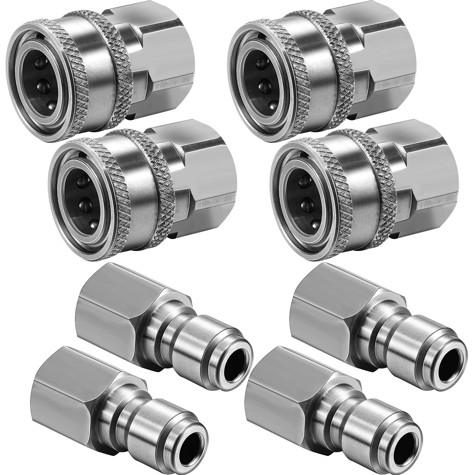 Photo 1 of Hotop 4 Sets NPT 3/8 Inch Stainless Steel Male and Female Quick Connector Kit Pressure Washer Adapters Hose Quick Connector (Internal Thread)