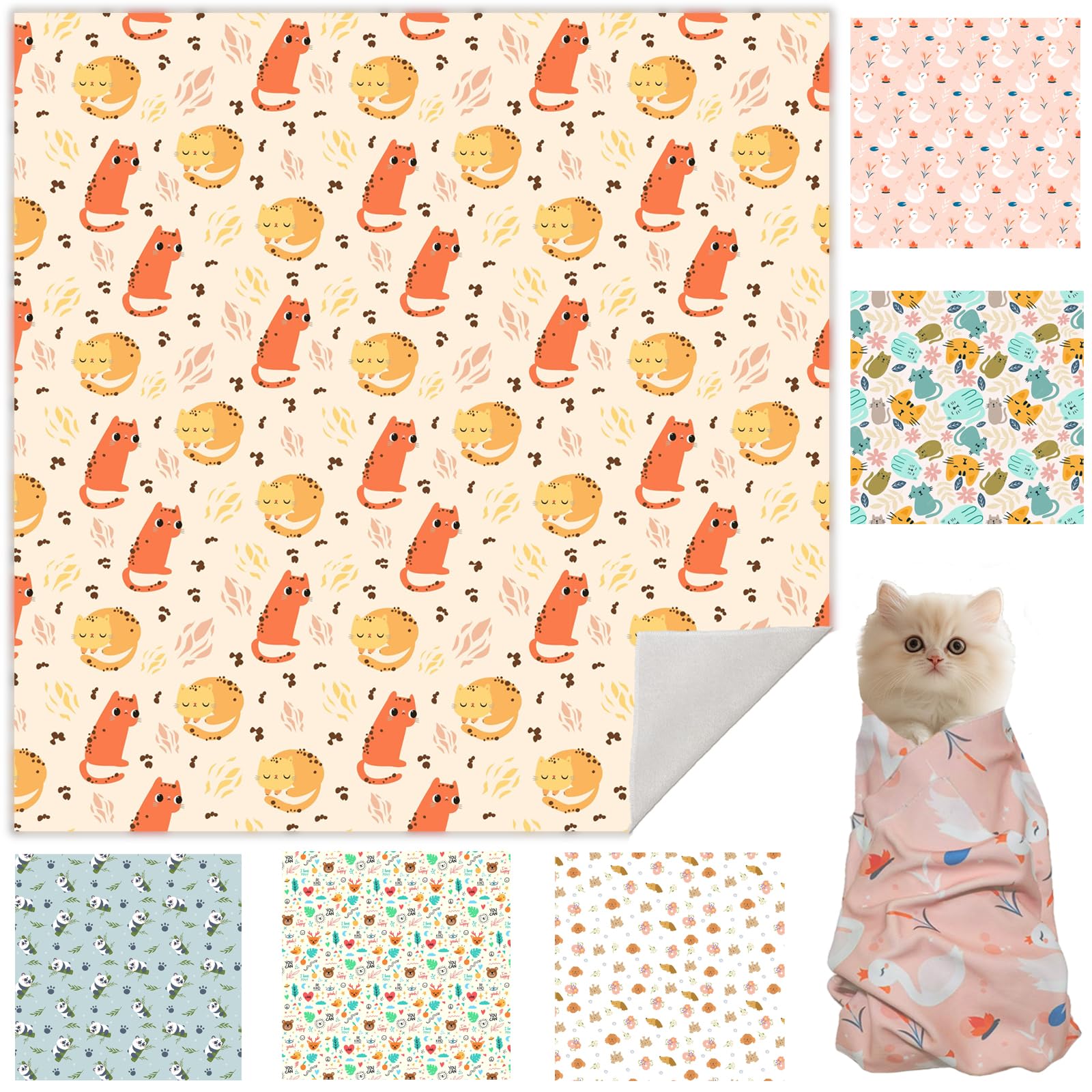 Photo 1 of 21.7" Cat Grooming Wrap, Cat Wrap for Cutting Nails, Self-Adherent Fabric Wrap for Cats, Cat Burrito Wrap Anti-Scratch, Anti-Escape, Multifunctional Swaddle Wrap Pet Tool (Orange Kitten, Large)