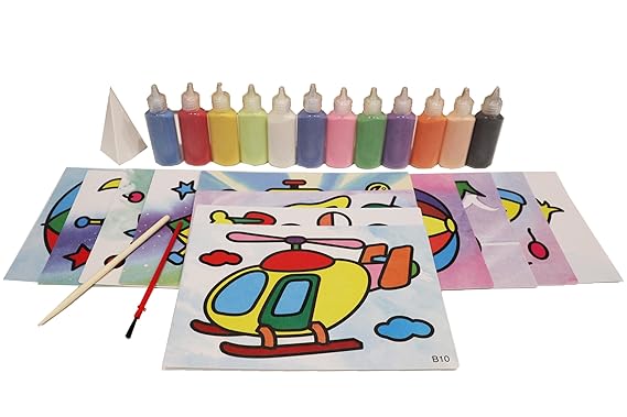 Z-Chen Kinder Sandbilder Set - 12 Bildvorlagen + 12 Flaschen mit farbigem Sand, Set 2