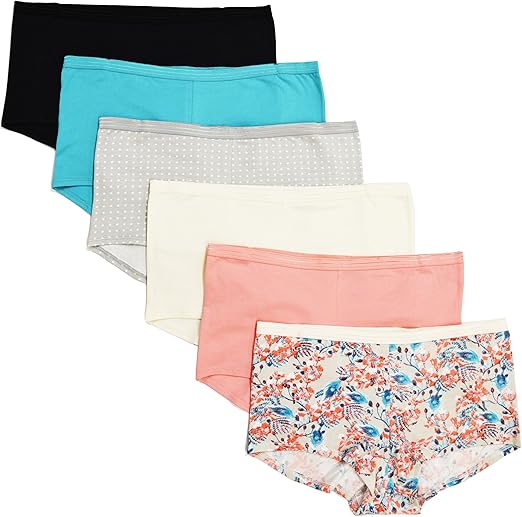 CHEROKEE Womens CHL006 6 Piece Ladies Cotton Stretch Boyleg Underwear