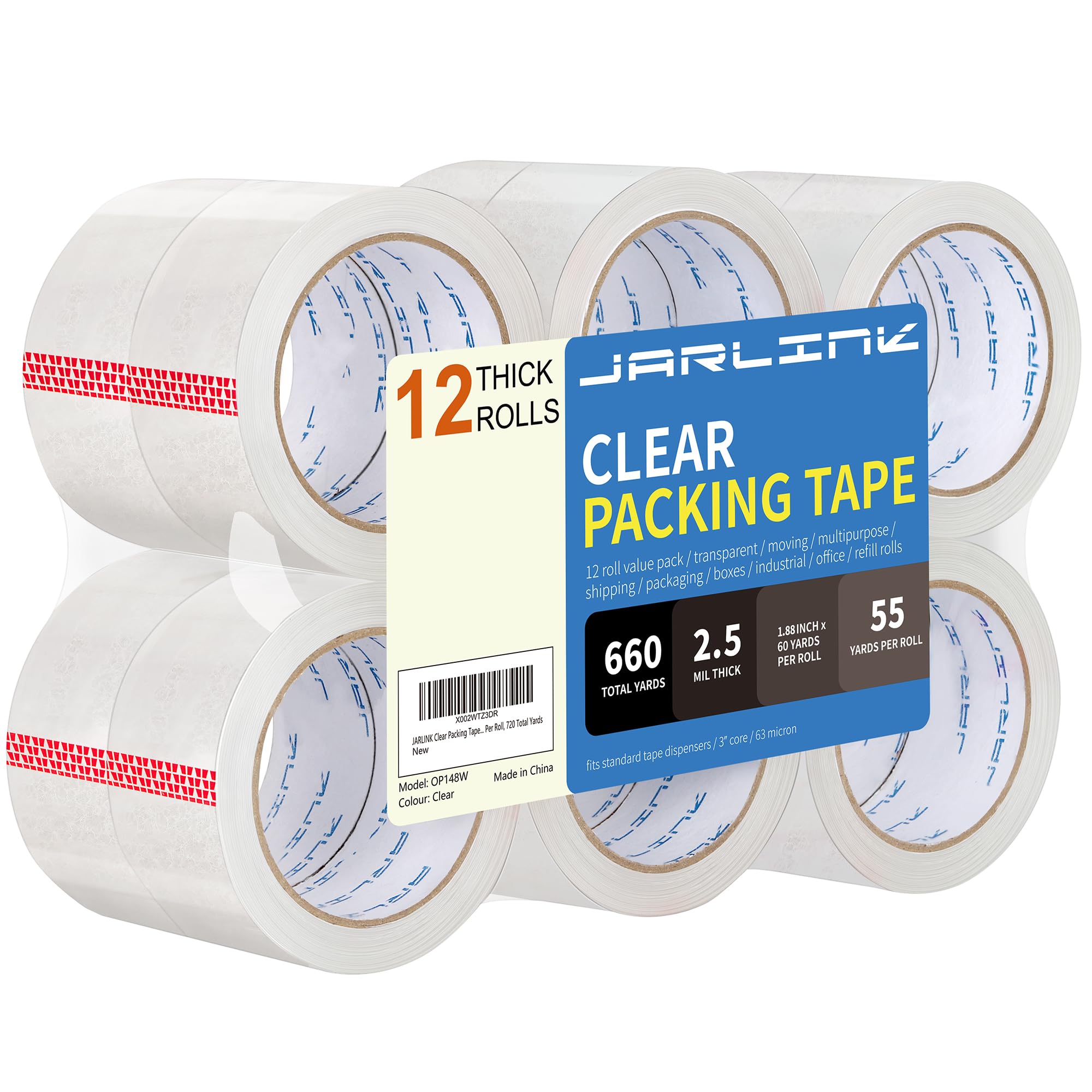 Photo 1 of **PARTIAL SET 8/UNWARE OF DAMAGES** JARLINK Clear Packing Tape (12 Rolls), Heavy Duty Packaging Tape for Shipping Packaging Moving Sealing, 1.88 inches Wide, 55 Yards Per Roll, 660 Total Yards