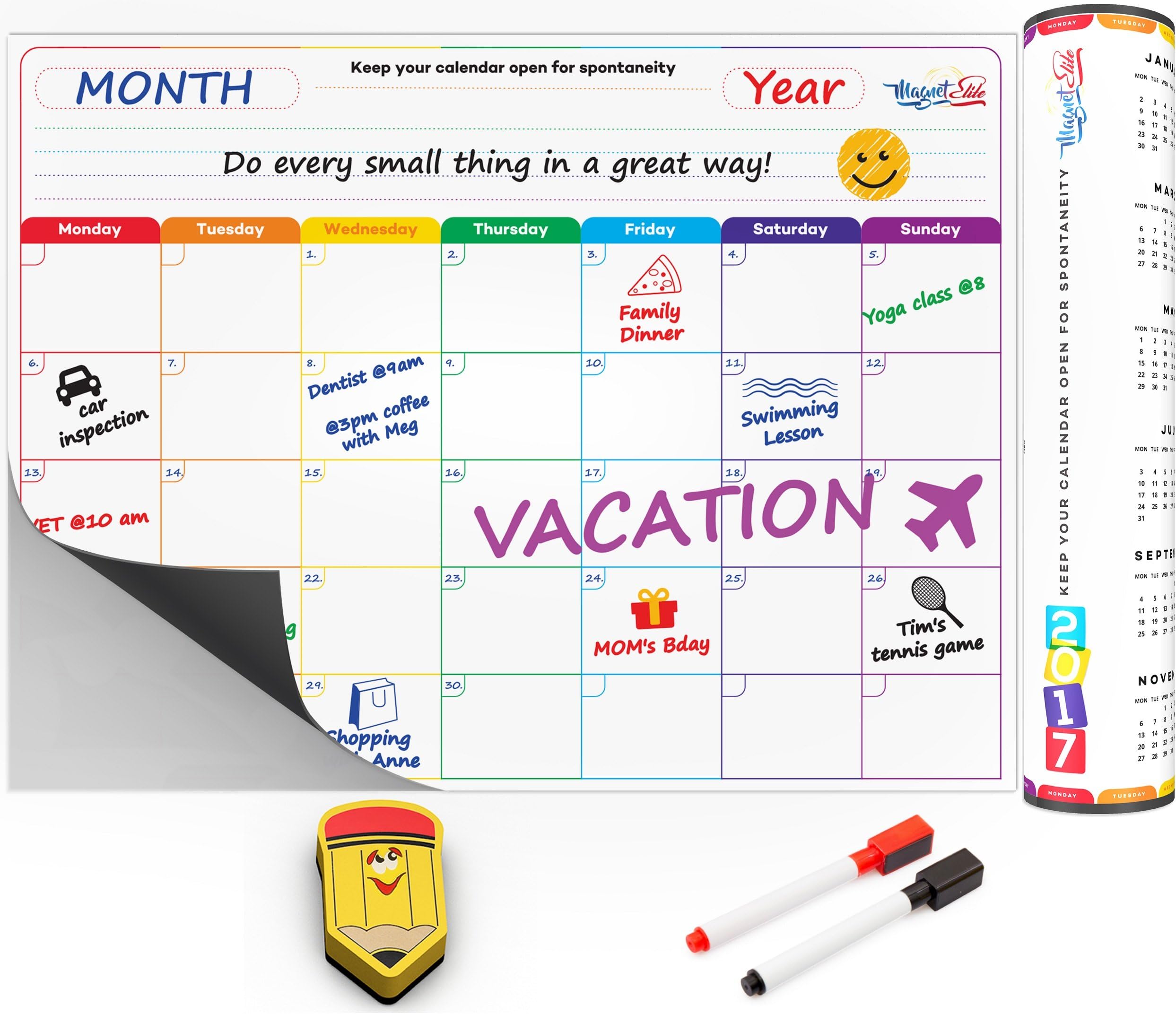 Monthly Calendar Planner Magnetic Board - Dry Erase Board Refrigerator Calendar - Fridge Calendar Monthly Schedule Board - Message Board and Reminder for Kitchen Refrigerator - 16x12 Inch