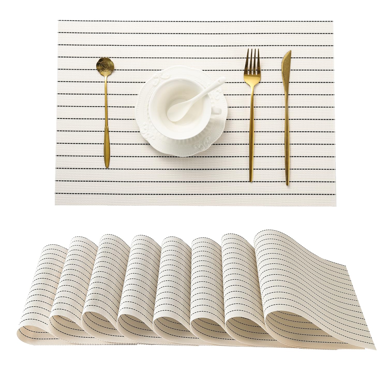 Leetaltree White with Black Stripes Placemats Set
