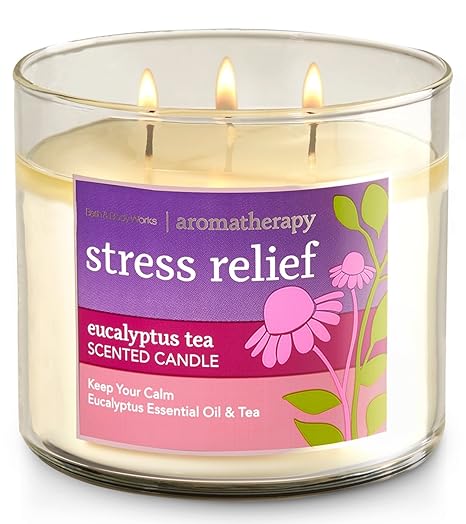 Bath And Body Works Eucalyptus Tea Candle Stress Relief Aromatherapy 3 Wick Candle 145 Oz