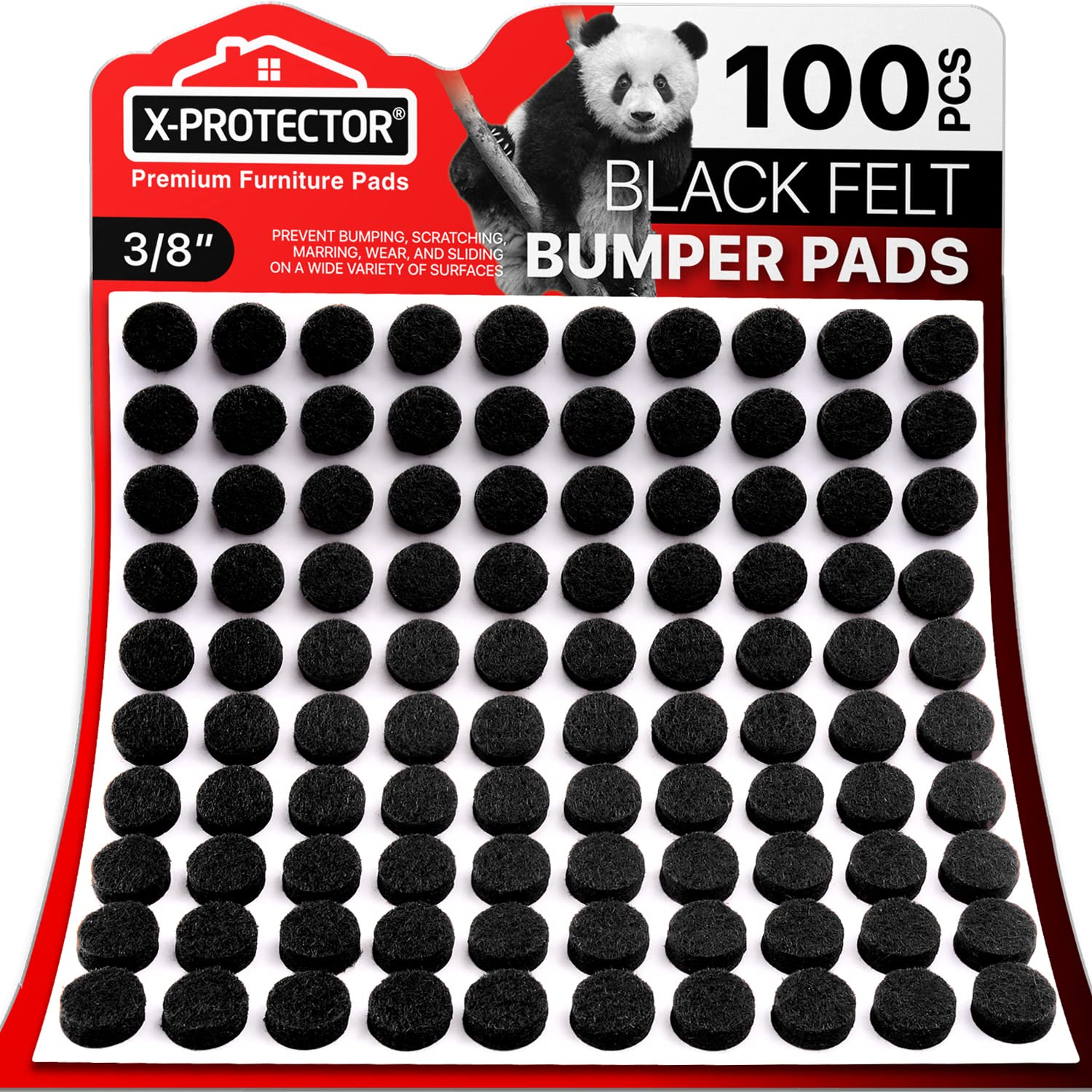 Photo 1 of Cabinet Door Bumpers X-Protector 100 PCS – Small Felt Pads 3/8” – Ideal Black Felt Bumpers – Self-Adhesive Thick Felt Dots – Bumper Pads to Protect Glass & Other Surfaces!