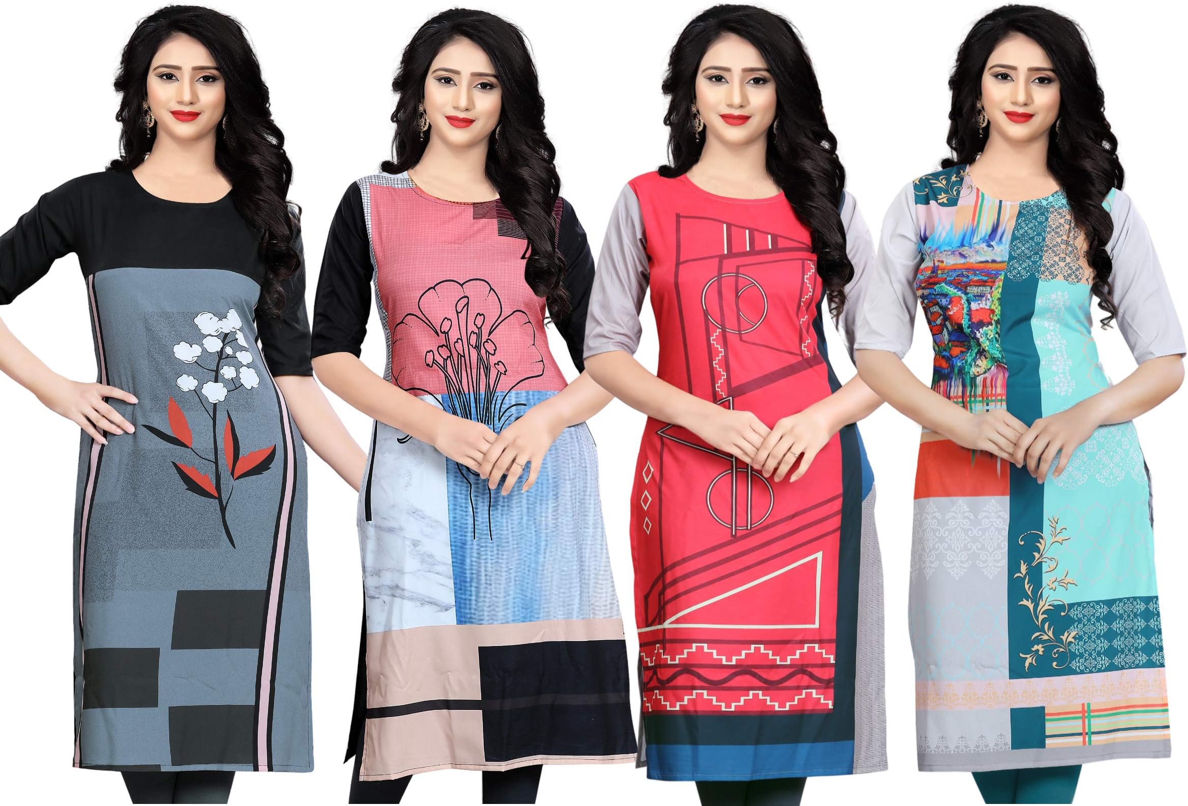 Women's Crepe Regular Kurti (Pack Of 4)