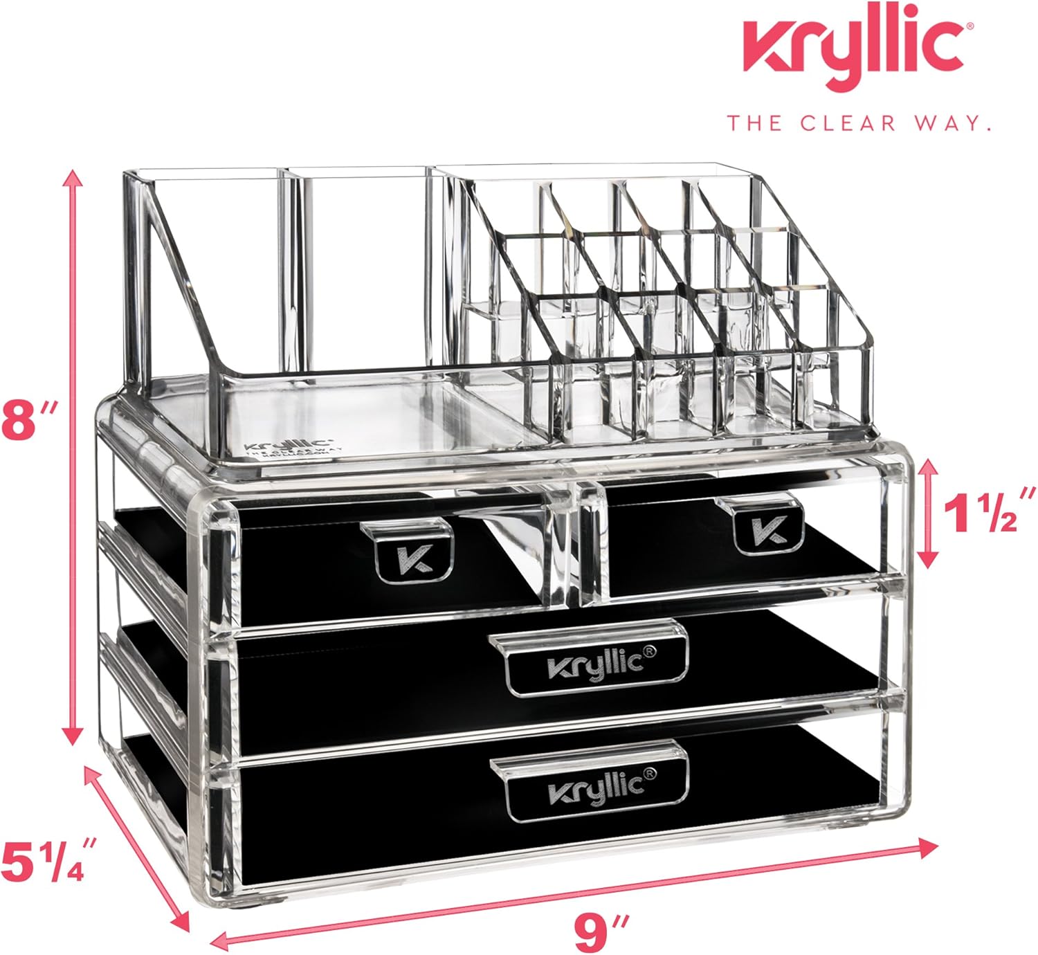 Kryllic Makeup Organizer For Vanity - Makeup Storage - Makeup Holders and Organizers - Vanity Makeup Organizer - Make Up Organizer - Makeup and Jewelry Organizer - Cosmetic Display Cases: Home & Kitchen