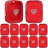 Sunnymove 12 Pcs Valentines Heart Chenille Patches Makeup Bags with Zipper Galentine Cosmetic Bags Bulk for Women Red Waterproof Toiletry Bag Valentines Galentines Day Gifts for Team Stuff Travel